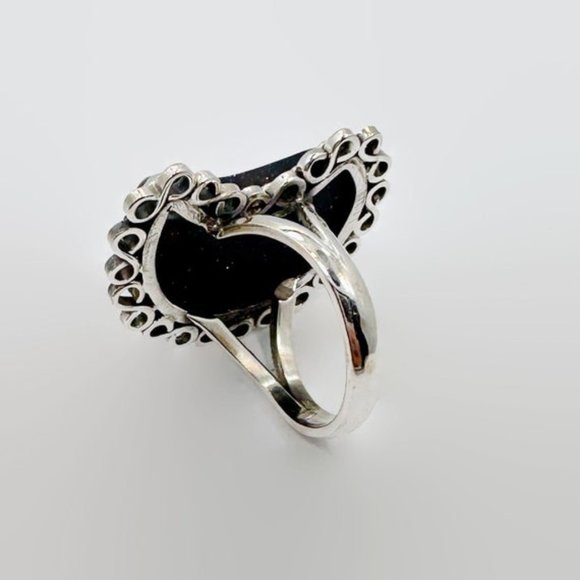 Lapis Ring, Moon, Sterling Silver, Crescent Moon, Artisan, Size 6 1/2, Statement - Picture 6 of 6